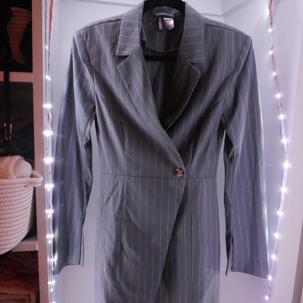 H&M Grey Pinstripe Blazer Dress Extra Small